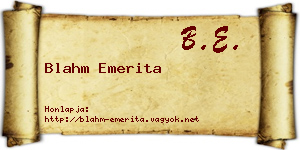 Blahm Emerita névjegykártya